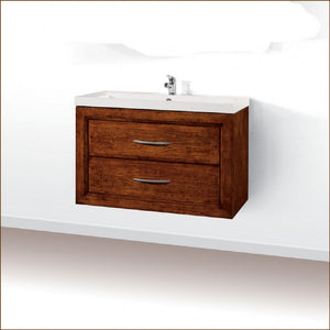 Mobile bagno sospeso 90 cm in legno lavabo 2 cassetti tinta noce