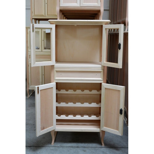 Mobile bar bottigliera classica in legno grezzo l.70 p.43 h.150 - Mobili 2G