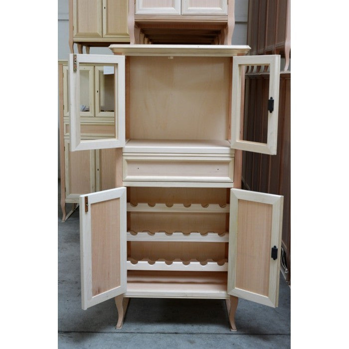 Mobile bar bottigliera classica in legno grezzo l.70 p.43 h.150 - Mobili 2G