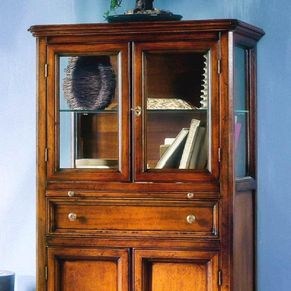 Mobile bar bottigliera classico in legno finitura bassano l.70 p.43 h.150 - Mobili 2G