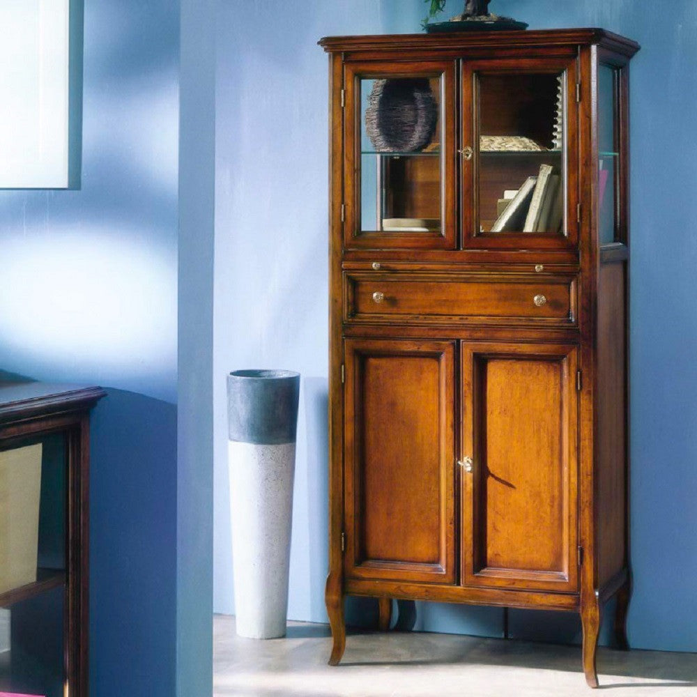 Mobile bar bottigliera classico in legno finitura bassano l.70 p.43 h.150 - Mobili 2G