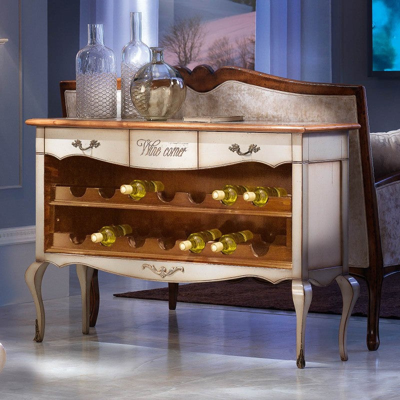 Mobile bar legno portabottiglie shabby 120x35x82