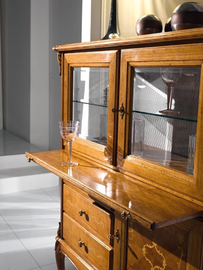 Mobile bar vetrina classica in legno finitura bassano l.111 p.44 h.145 - Mobili 2G