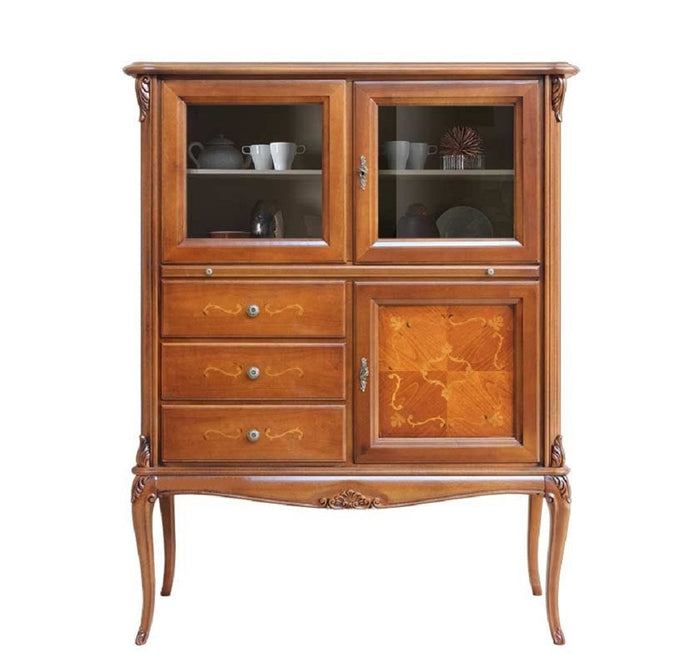 Mobile bar vetrina classica in legno finitura bassano l.111 p.44 h.145 - Mobili 2G