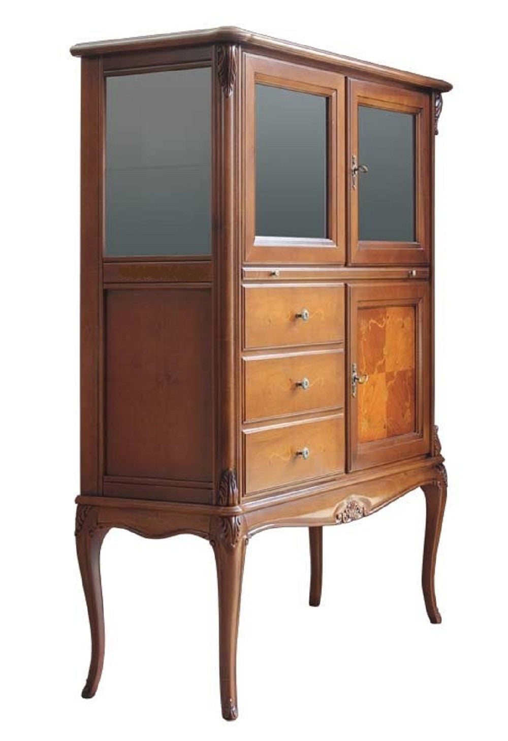 Mobile bar vetrina classica in legno finitura bassano l.111 p.44 h.145 - Mobili 2G