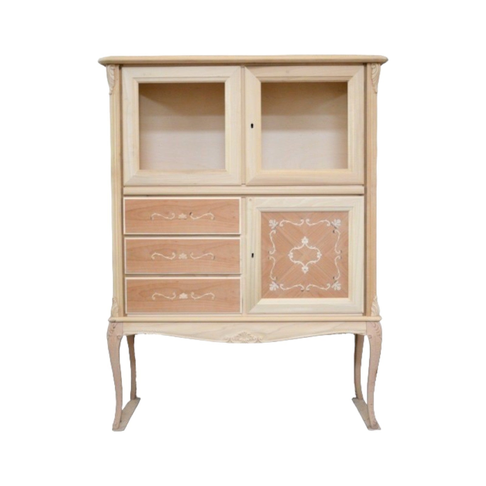 Mobile bar vetrina classica in legno grezzo l.111 p.44 h.145 - Mobili 2G