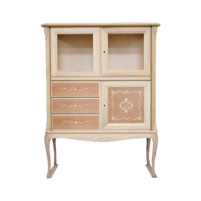 Mobile bar vetrina classica in legno grezzo l.111 p.44 h.145 - Mobili 2G