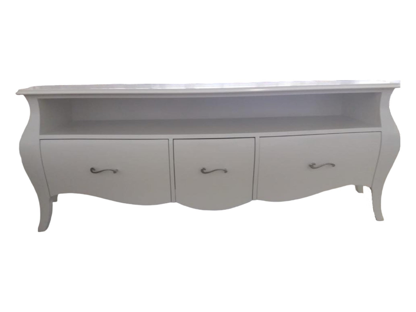 Mobile porta tv bombato legno shabby bianco 176x45x62 (3268) - Mobili 2G