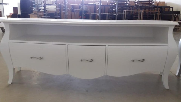 Mobile porta tv bombato legno shabby bianco 176x45x62 (3268) - Mobili 2G