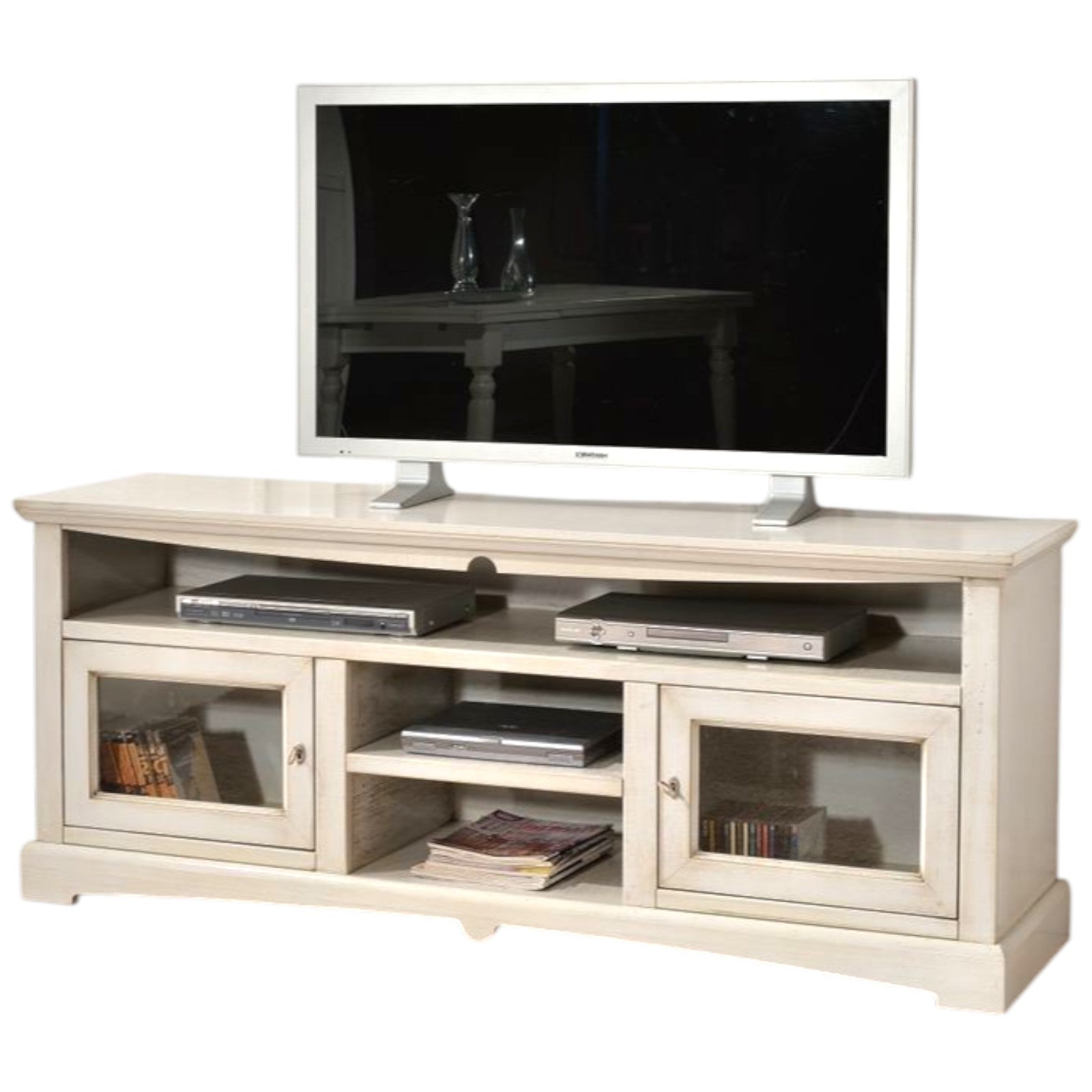 Mobile porta tv goccia 170*46*69h, legno, colore bianco anticato - Mobili 2G