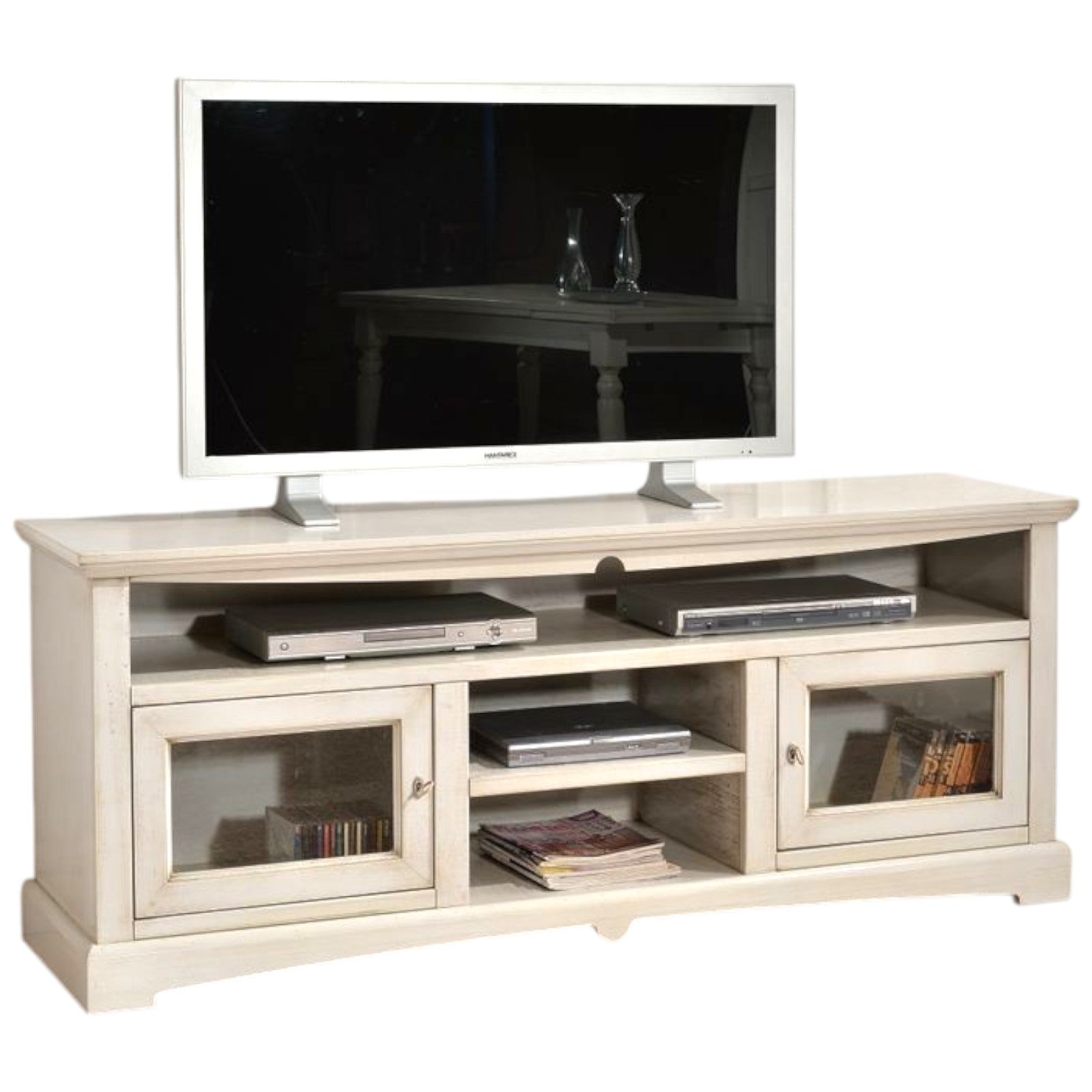 Mobile porta tv goccia 170*46*69h, legno, colore bianco anticato - Mobili 2G