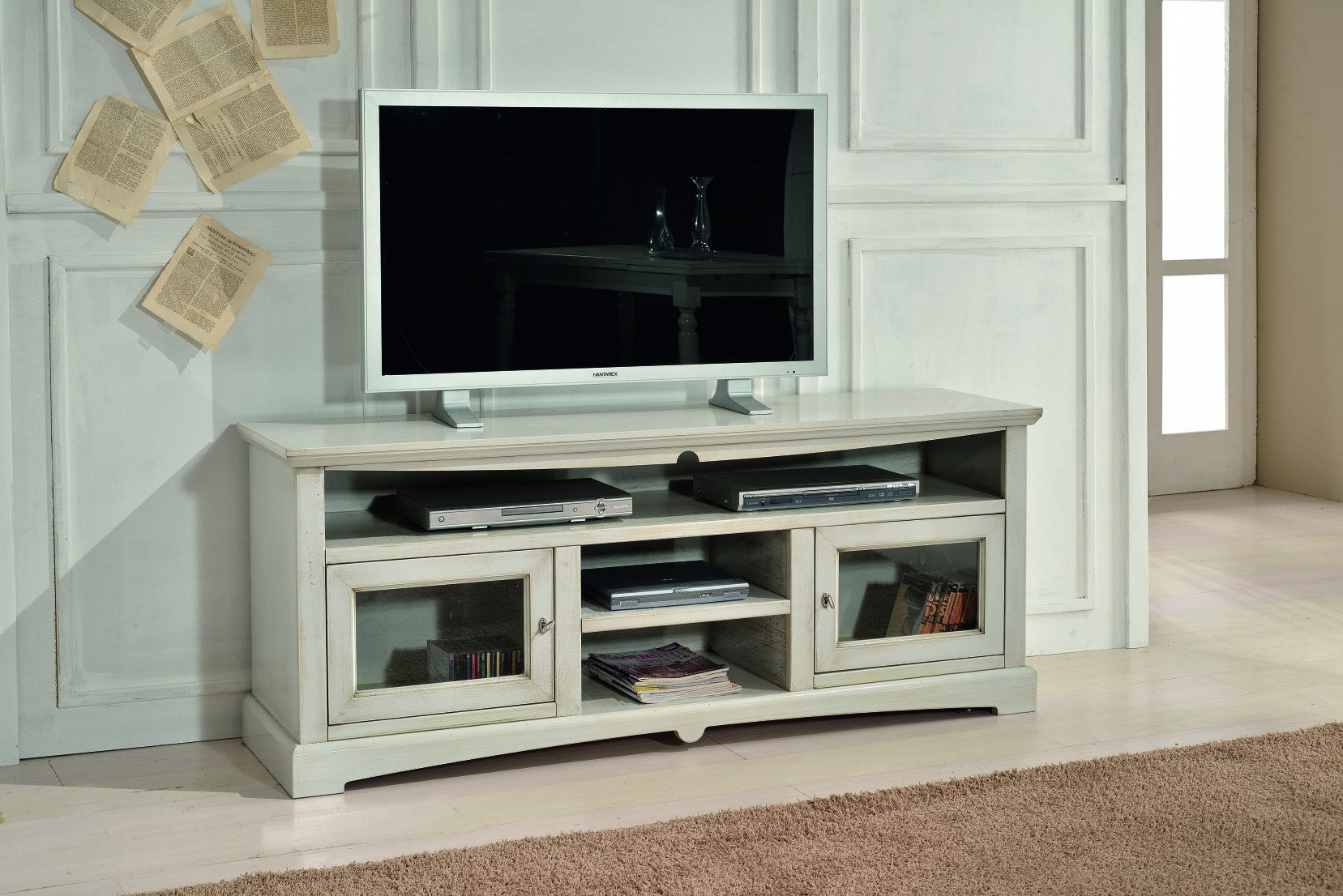 Mobile porta tv goccia legno grigio patinato arte povera 170x46x69
