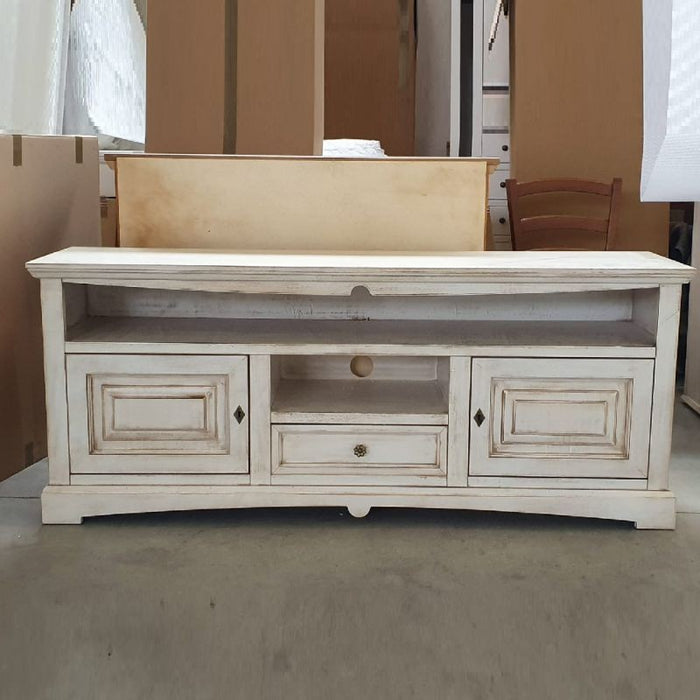 Mobile porta tv goccia shabby legno bianco anticato 170x46x69 - Mobili 2G