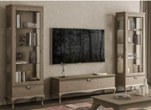 Mobile porta tv in legno con 2 vetrine in frassino