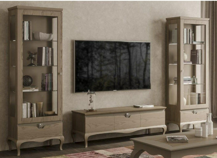 Mobile porta tv in legno con 2 vetrine in frassino