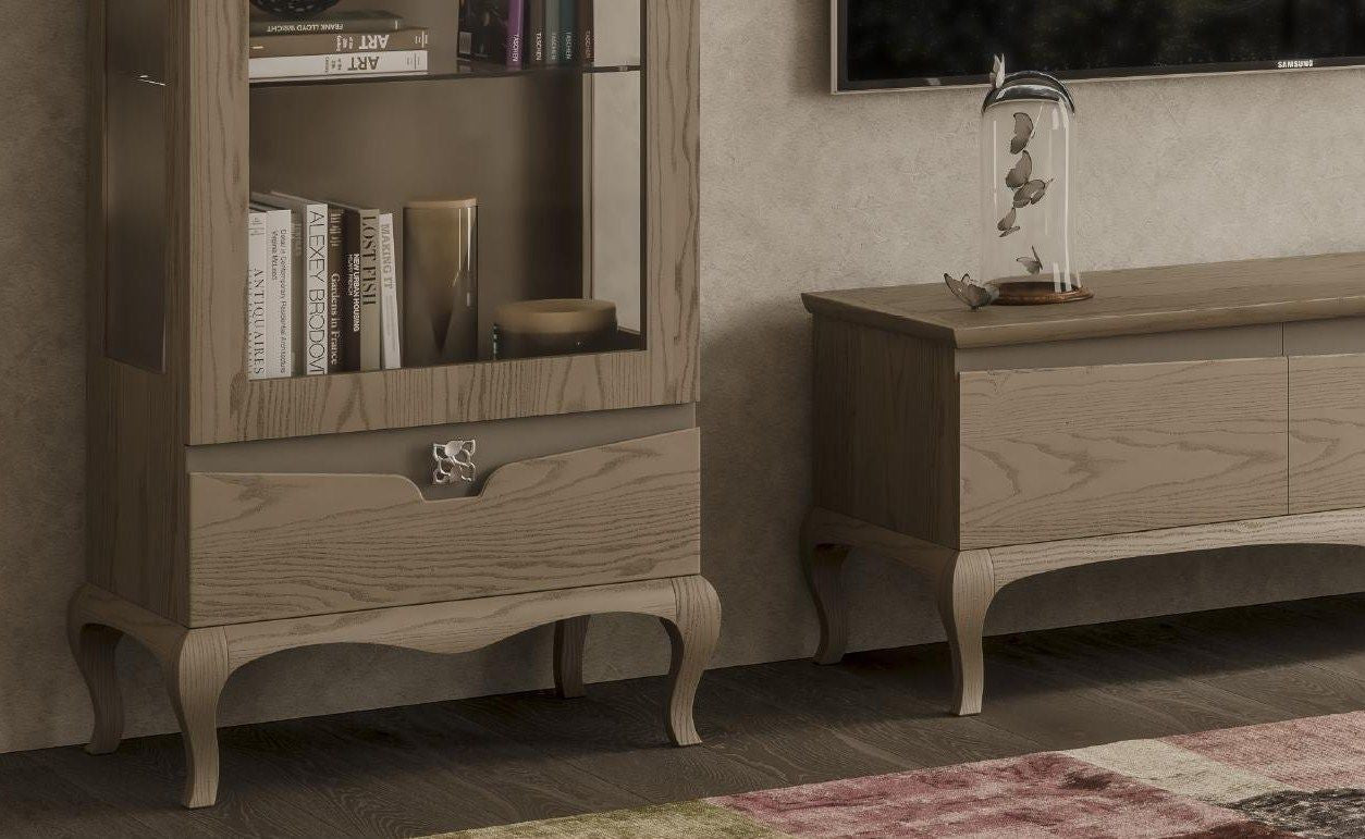 Mobile porta tv in legno con 2 vetrine in frassino