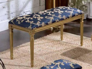 Panca imbottita in legno intagliato con fregi oro - Mobili 2G