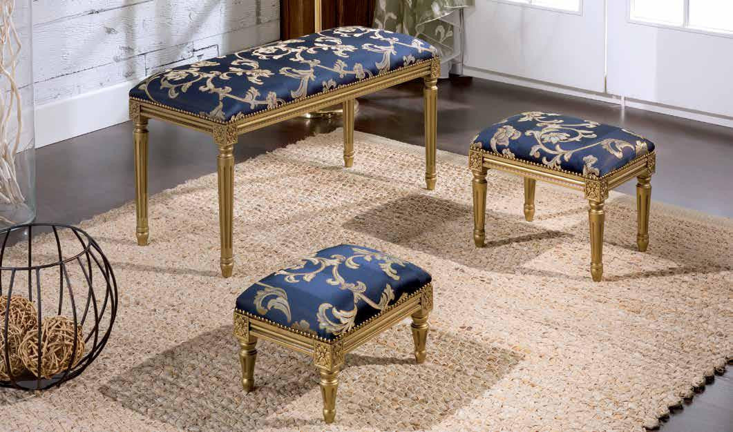 Panca imbottita in legno intagliato con fregi oro - Mobili 2G