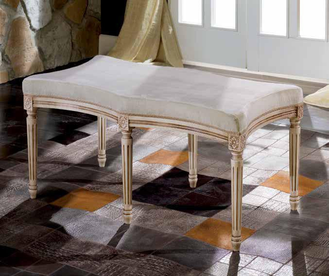 Panca imbottita shabby in legno con intagli e fregi - Mobili 2G