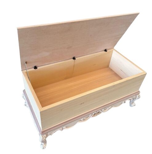 Panca scendiletto contenitore classico barocco legno grezzo 120x60x55 - Mobili 2G