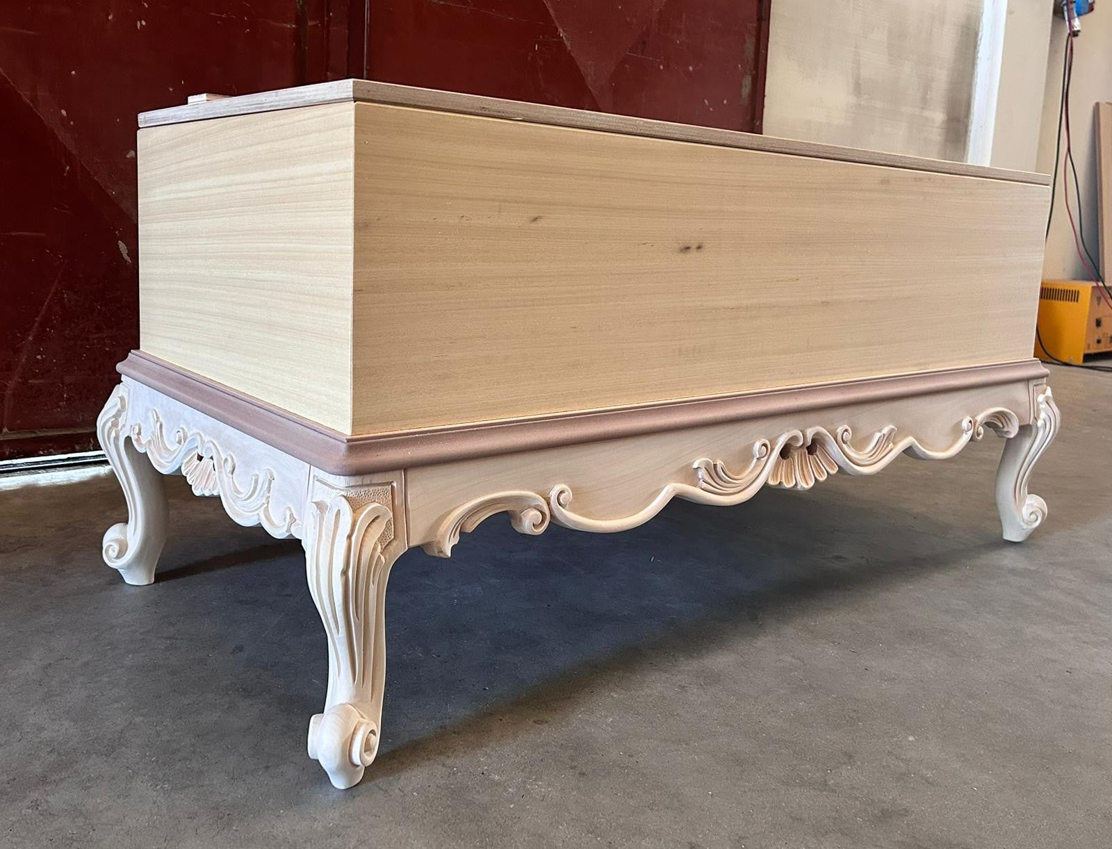 Panca scendiletto contenitore classico barocco legno grezzo 120x60x55 - Mobili 2G