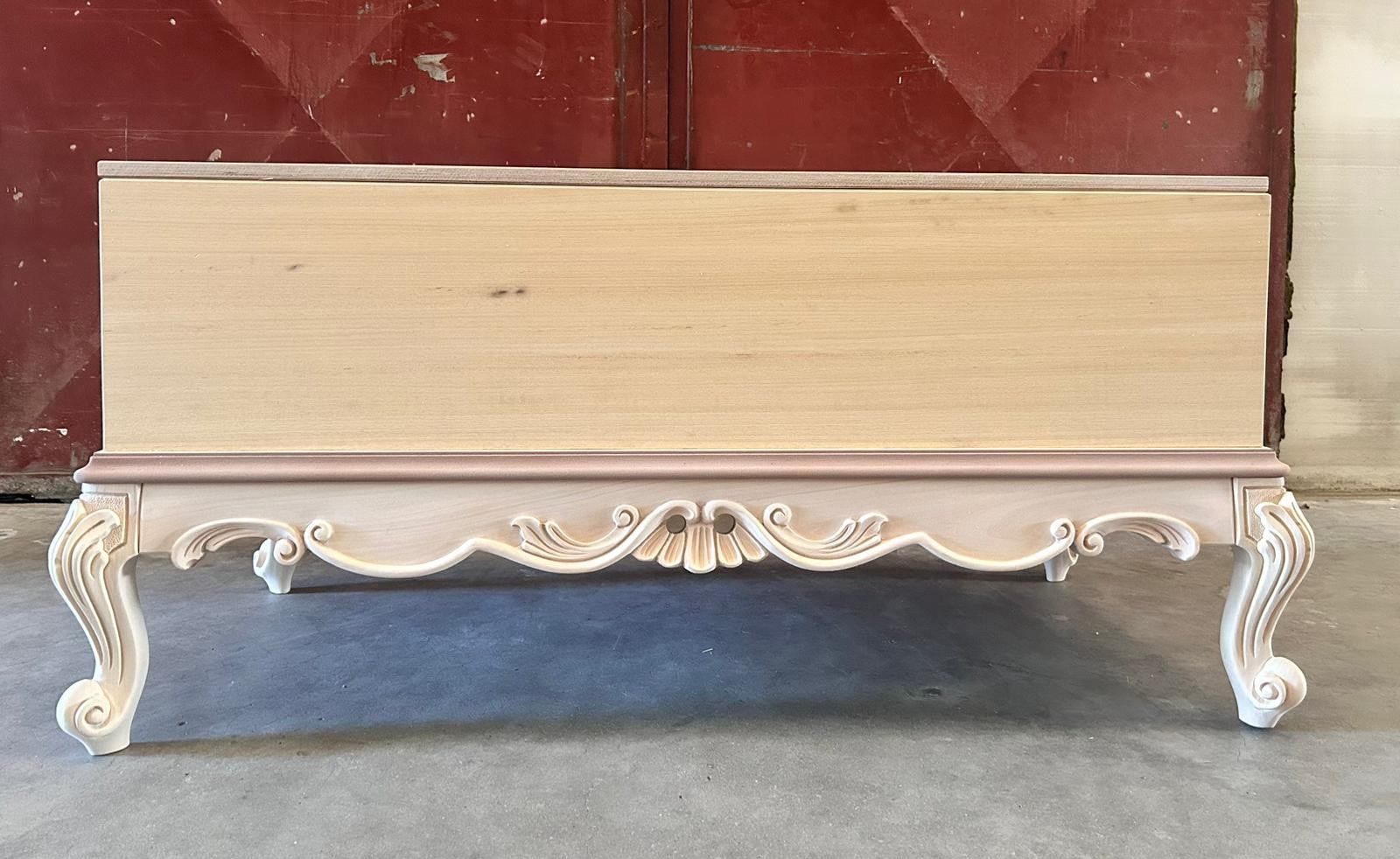 Panca scendiletto contenitore classico barocco legno grezzo 120x60x55 - Mobili 2G