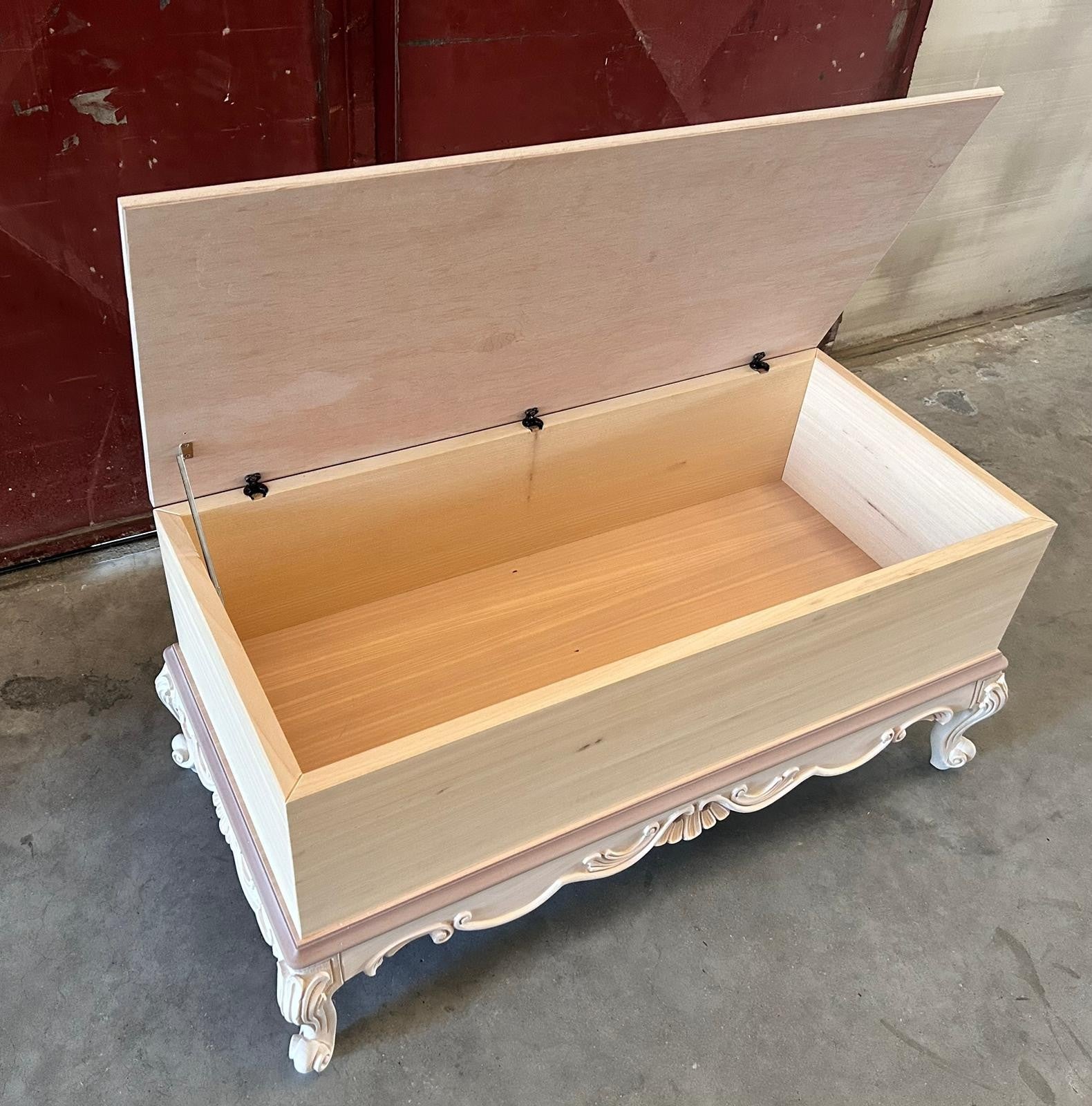 Panca scendiletto contenitore classico barocco legno grezzo 120x60x55 - Mobili 2G