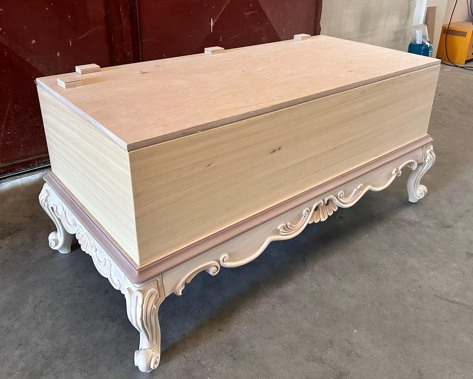 Panca scendiletto contenitore classico barocco legno grezzo 120x60x55 - Mobili 2G