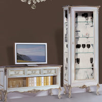 Parete attrezzata classica legno shabby bianco argento dx