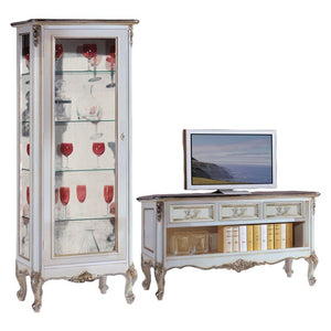 Parete attrezzata classica legno shabby bianco argento sx