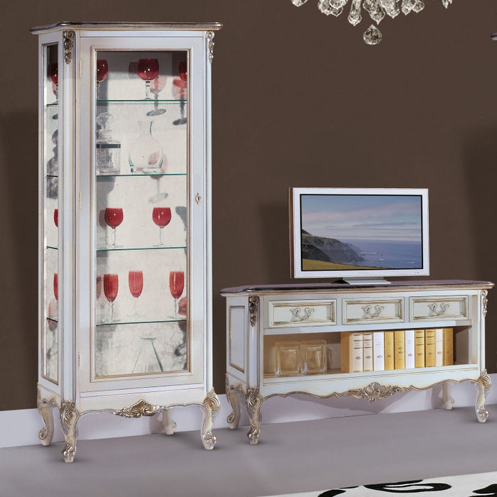Parete attrezzata classica legno shabby bianco argento sx