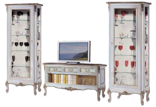 Parete attrezzata classica legno shabby bianco argento