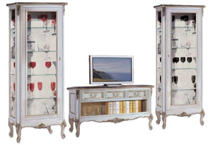 Parete attrezzata classica legno shabby bianco argento