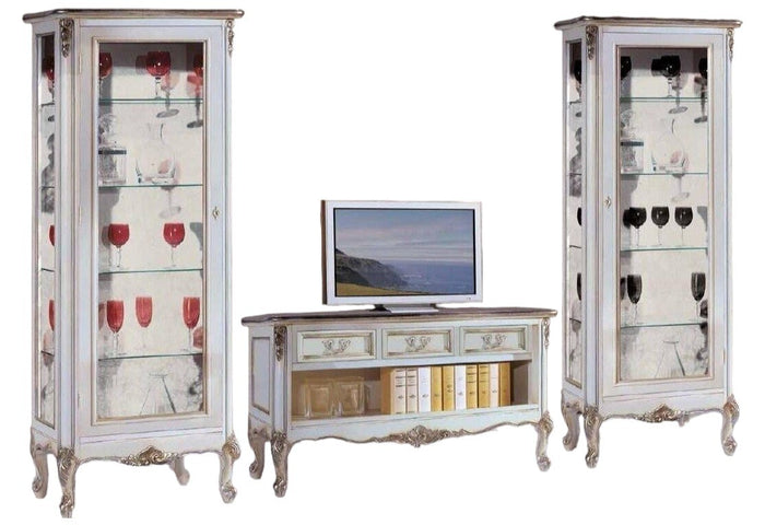 Parete attrezzata classica legno shabby bianco argento