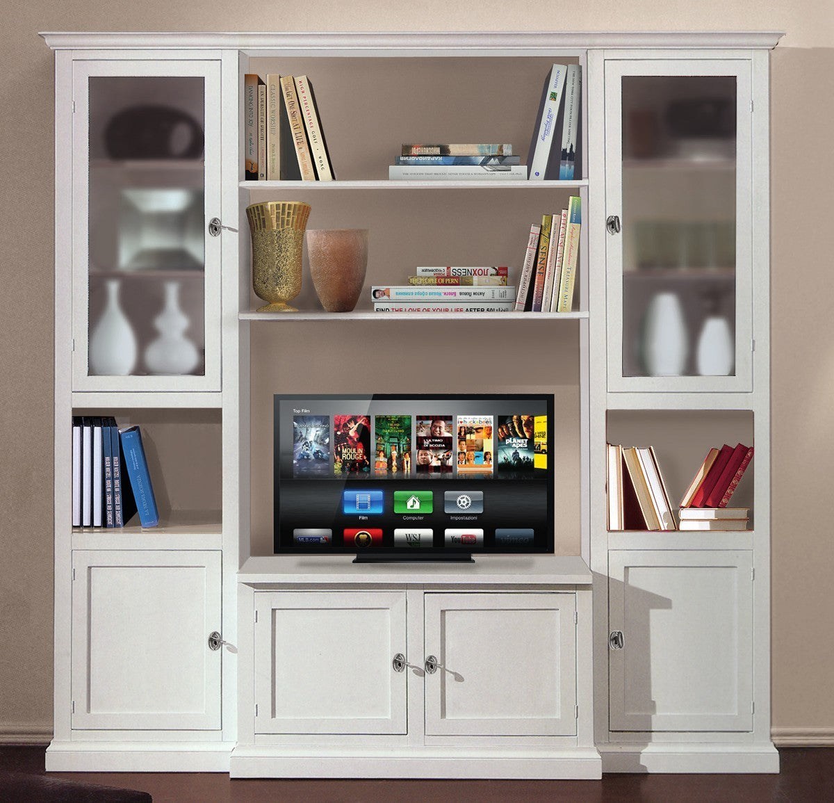 Parete attrezzata in legno arte povera bianca l.225x50x220