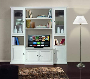 Parete attrezzata in legno arte povera bianca l.225x50x220