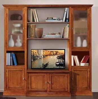 Parete attrezzata in legno arte povera noce 225x50x220