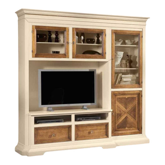 Parete attrezzata in legno avorio/noce l.230 p.57 h. 235