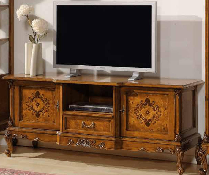 Parete attrezzata in legno classica 700 - luigi xv tinta noce