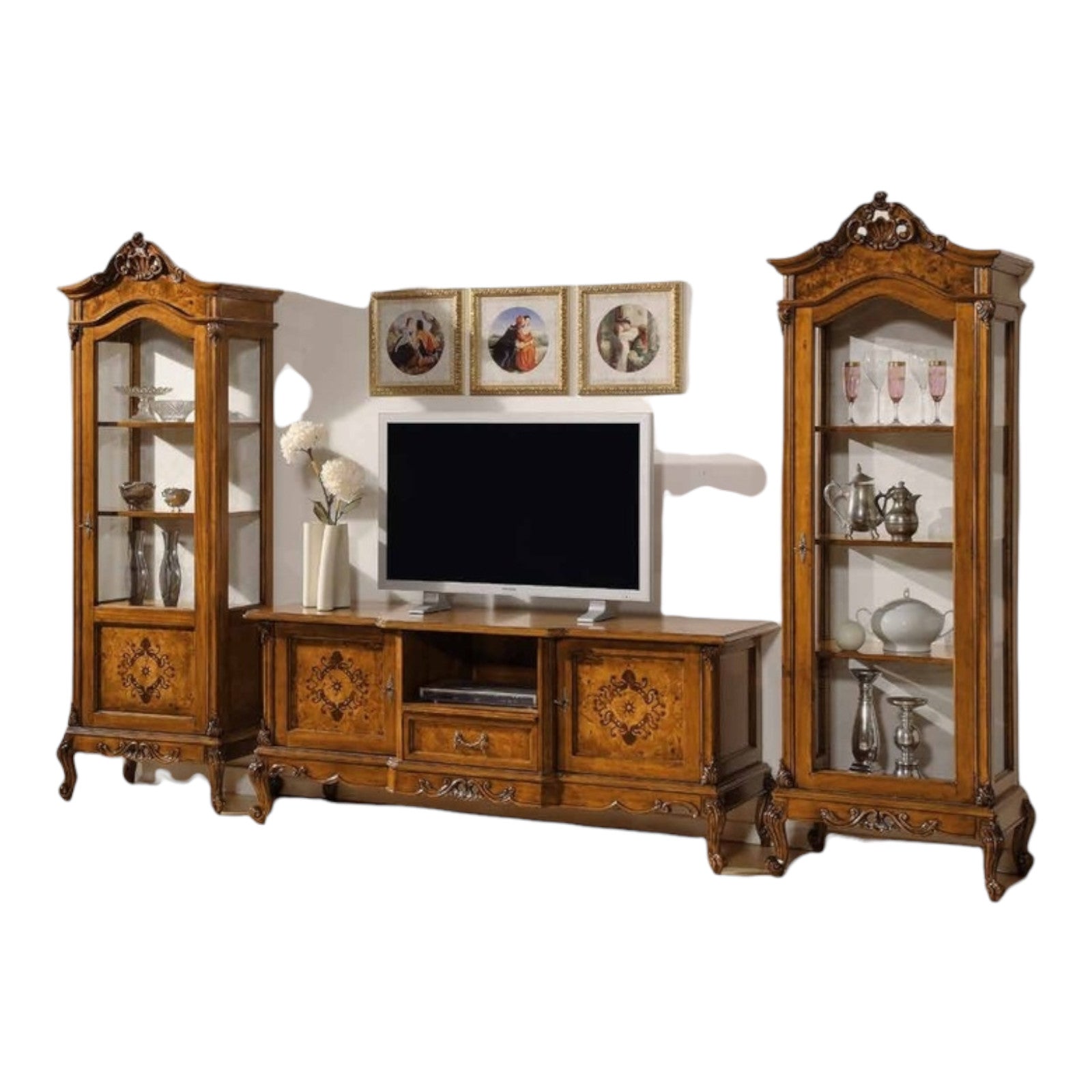 Parete attrezzata in legno classica 700 - luigi xv tinta noce