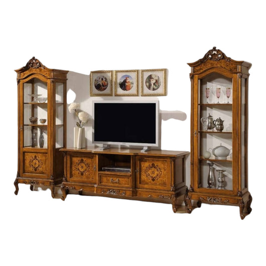 Parete attrezzata in legno classica 700 - luigi xv tinta noce