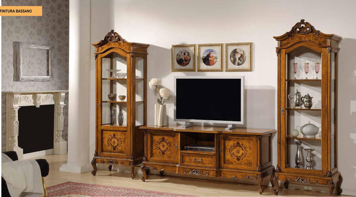 Parete attrezzata in legno classica 700 - luigi xv tinta noce