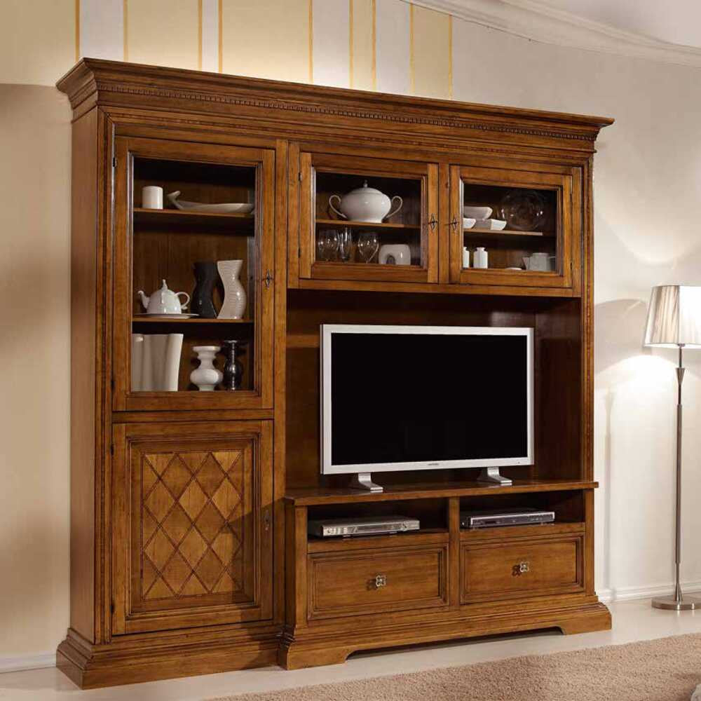 Parete attrezzata in legno noce bassano l.230 p.57 h. 235