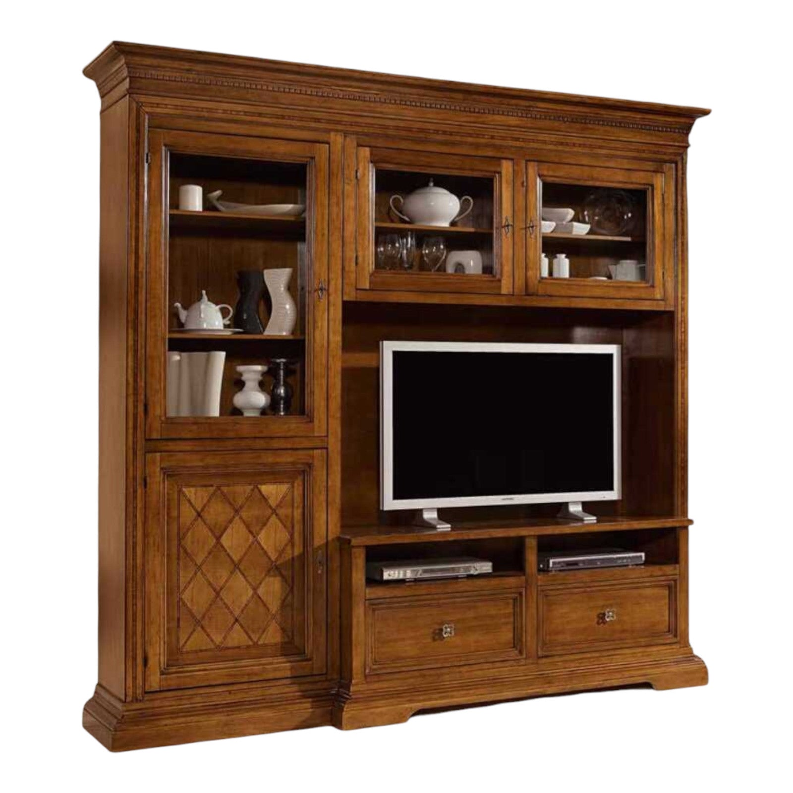 Parete attrezzata in legno noce bassano l.230 p.57 h. 235