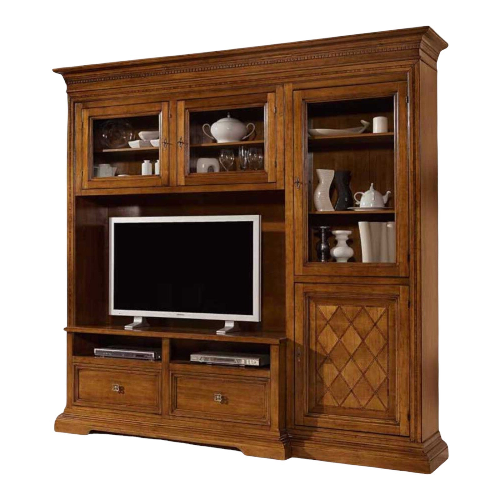 Parete attrezzata in legno noce bassano l.230 p.57 h. 235