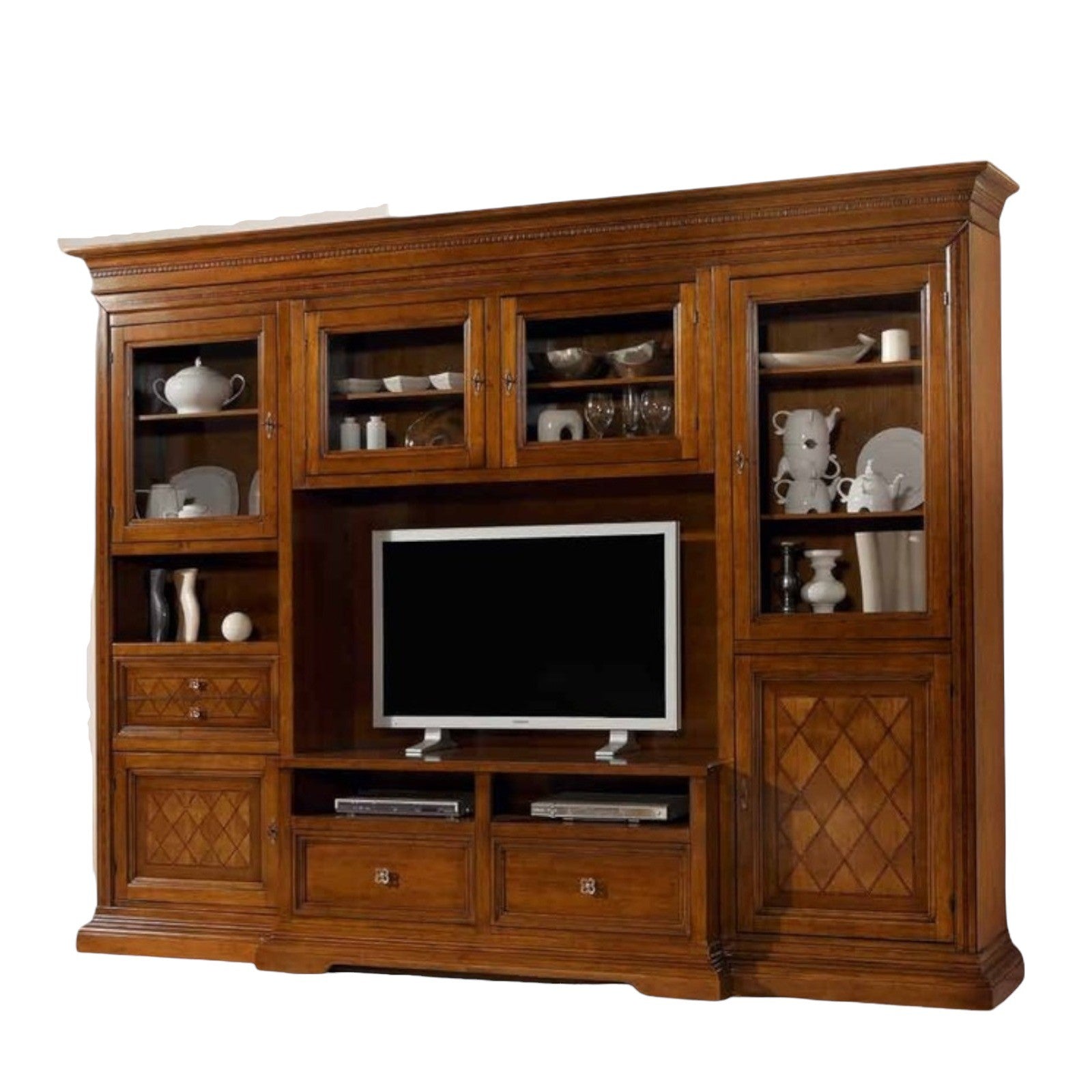 Parete attrezzata in legno noce bassano l.305 p.57 h. 235 - Mobili 2G