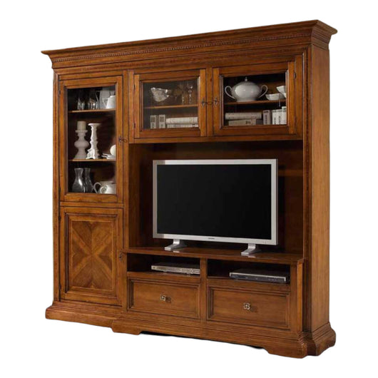 Parete attrezzata in legno tinta bassano l.230 p.57 h. 235