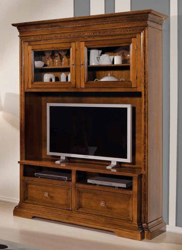 Parete attrezzata in legno tinta noce l.168 p.57 h. 235