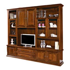 Parete attrezzata in legno tinta noce l.200x49x228