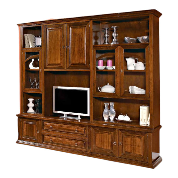 Parete attrezzata in legno tinta noce l.200x49x228